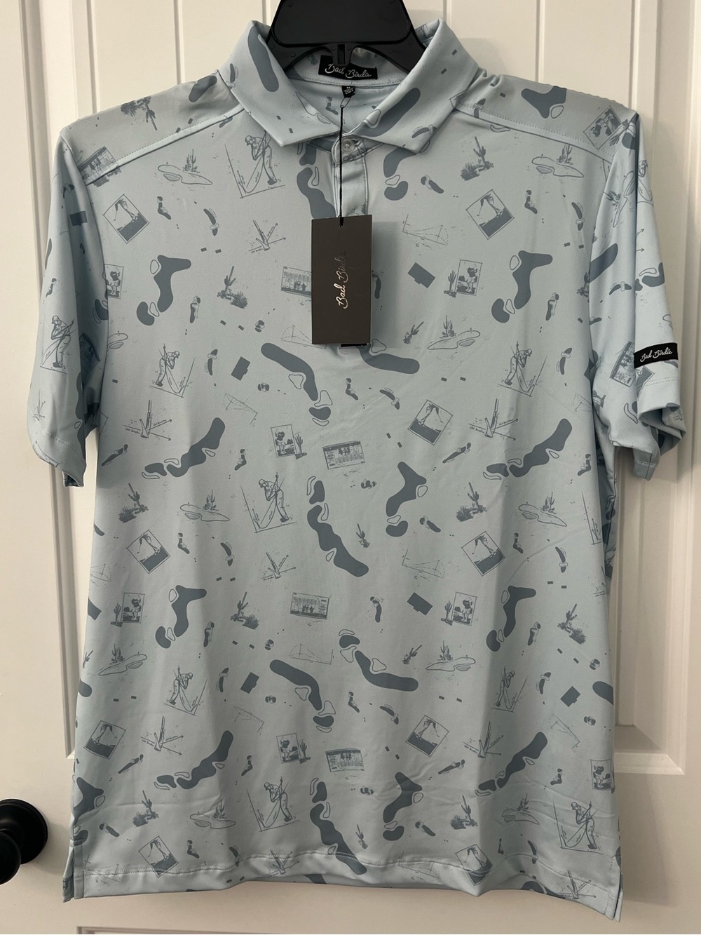 NWT Bad Birdie Light Blue Printed Golf Polo Shirt